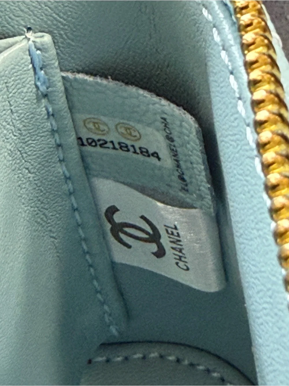 CHANEL Light Blue Quilted Vanity Crossbody with Gold Hardware